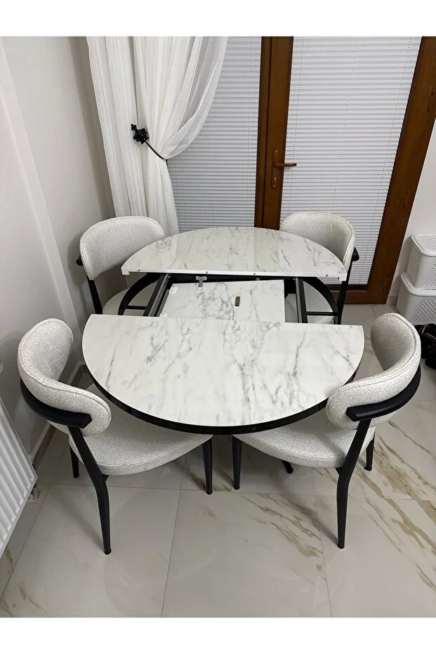 Elips Yuvarlak Açılır Masa Sandalye Takımı Mdf 100x100